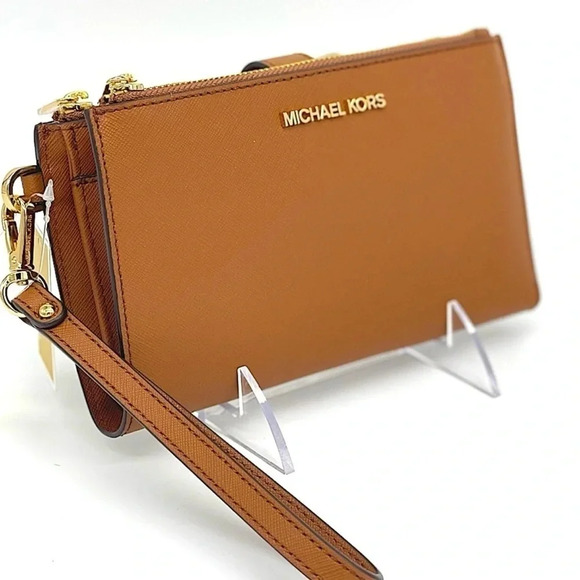 Michael Kors Double Zip Wallet Wristlet Luggage Brown (NWT) - Picture 1 of 11